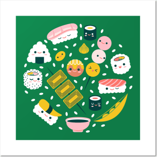 Cute sushi and japanese foods Posters and Art